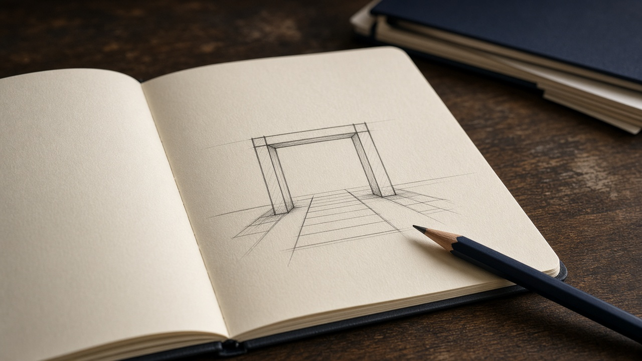 Notebook sketch of a gate with pencil - theme art for sponsor evaluation article